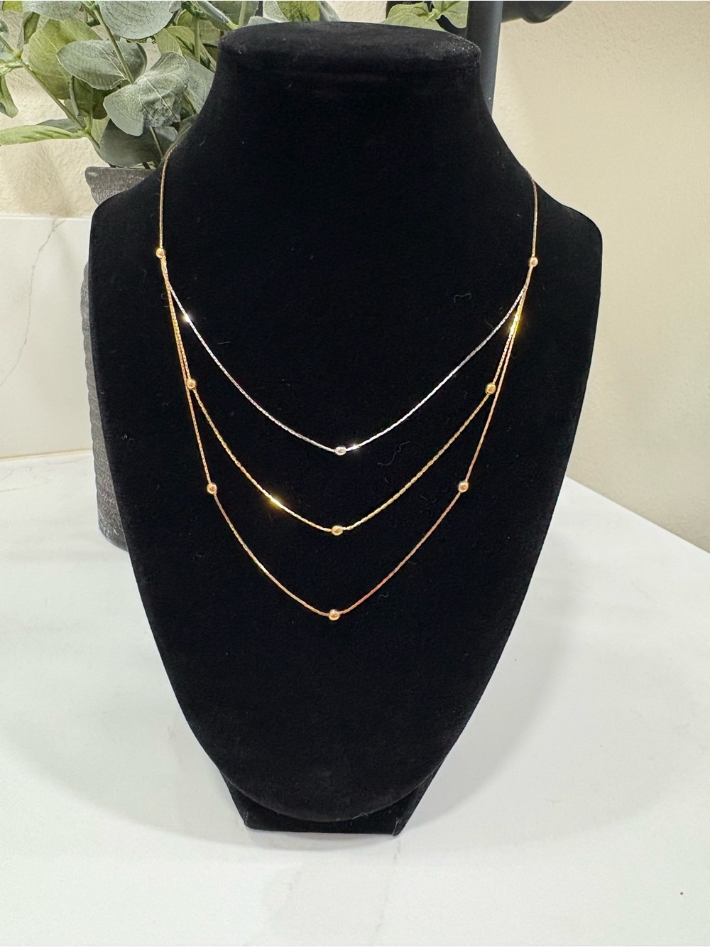 Tricolor Layered Gold Bead Necklace
